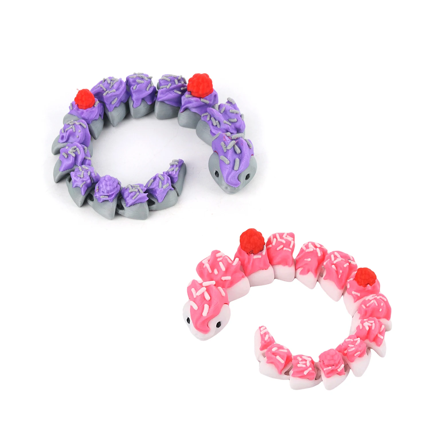 Decoraciones novedosas impresas en 3D, formas de serpiente de pastel, adornos coloridos de animales de escritorio, con articulaciones que se pueden girar de forma flexible