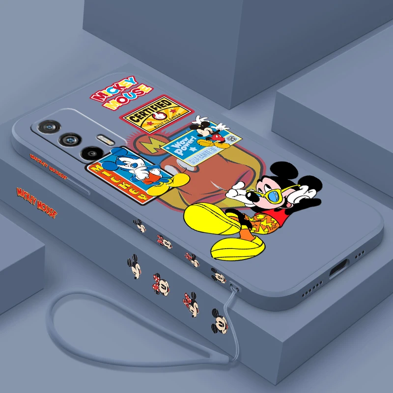 Mickey Mouse Movement For Realme Q5i V23 Narzo 50A 50i 10 9i 8i 7i 6s 6i 5i Prime Global Liquid Left Rope Phone Case