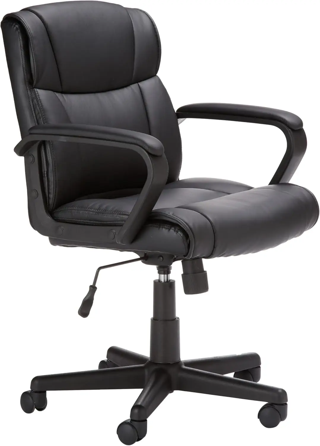 

Office Task Chair with Padded Armrests, Adjustable Mid-Back, 360 Swivel, Black Faux Leather, 275 lbs Capacity