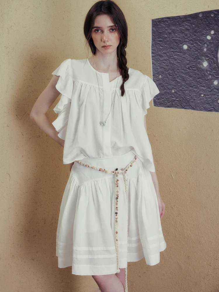 

Летняя юбка INGE 2025 из шелкового льна с плиссировкой, разрезом и вставками, свободного кроя, А-силуэт, в корейском стиле, со средней талией