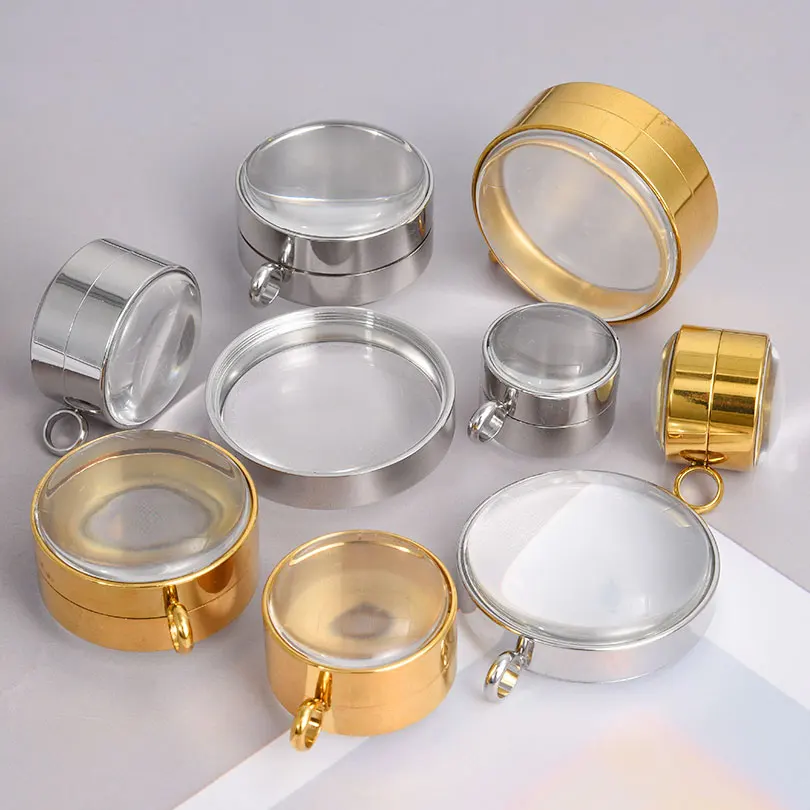 1Pc 15-45mm Glass Chunky Double Curved Cremation Urn Locket Pendant Round Reliquary Picture Medaillon Pendentif Jewelry Making