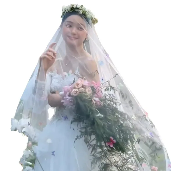 

1.5 * 3M Bride Wedding Color Three-dimensional Butterfly Veil Super Fairy Bride Main Wedding Dress Atmosphere Studio