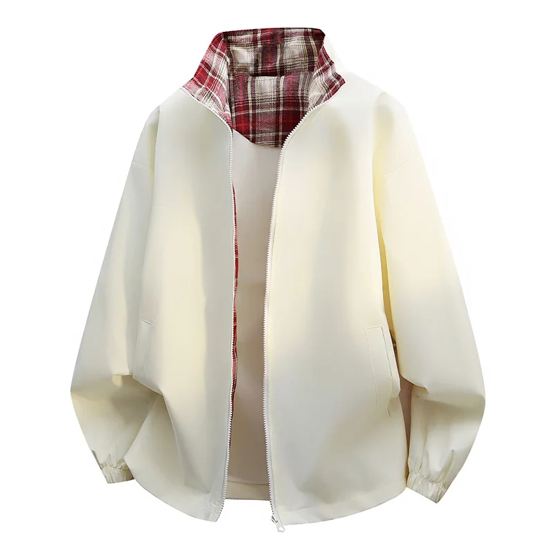 

Plaid Jaet Loose Fit Stand Collar Casual Versatile Top for Men And Women Autumn Spring New Sle Couple's Outerwear