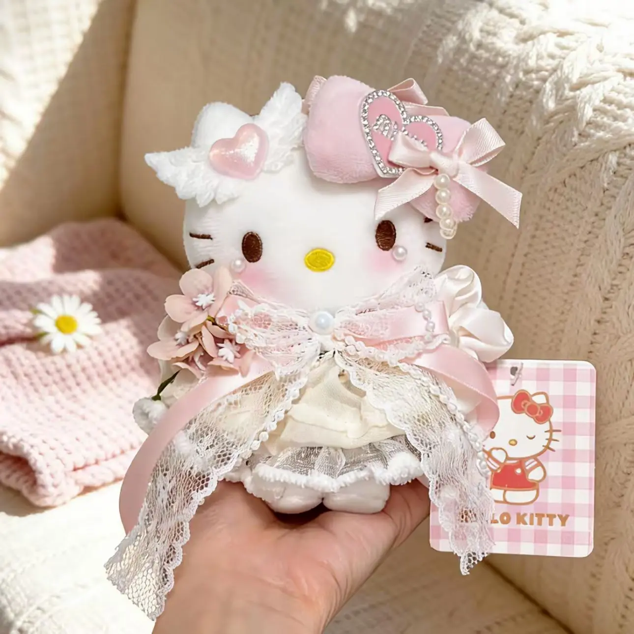 

Genuine Hello Kitty Spring Style Cute Bag Charm Dress Up Doll Floral Straw Hat Lace Outfit Pendant Keychain