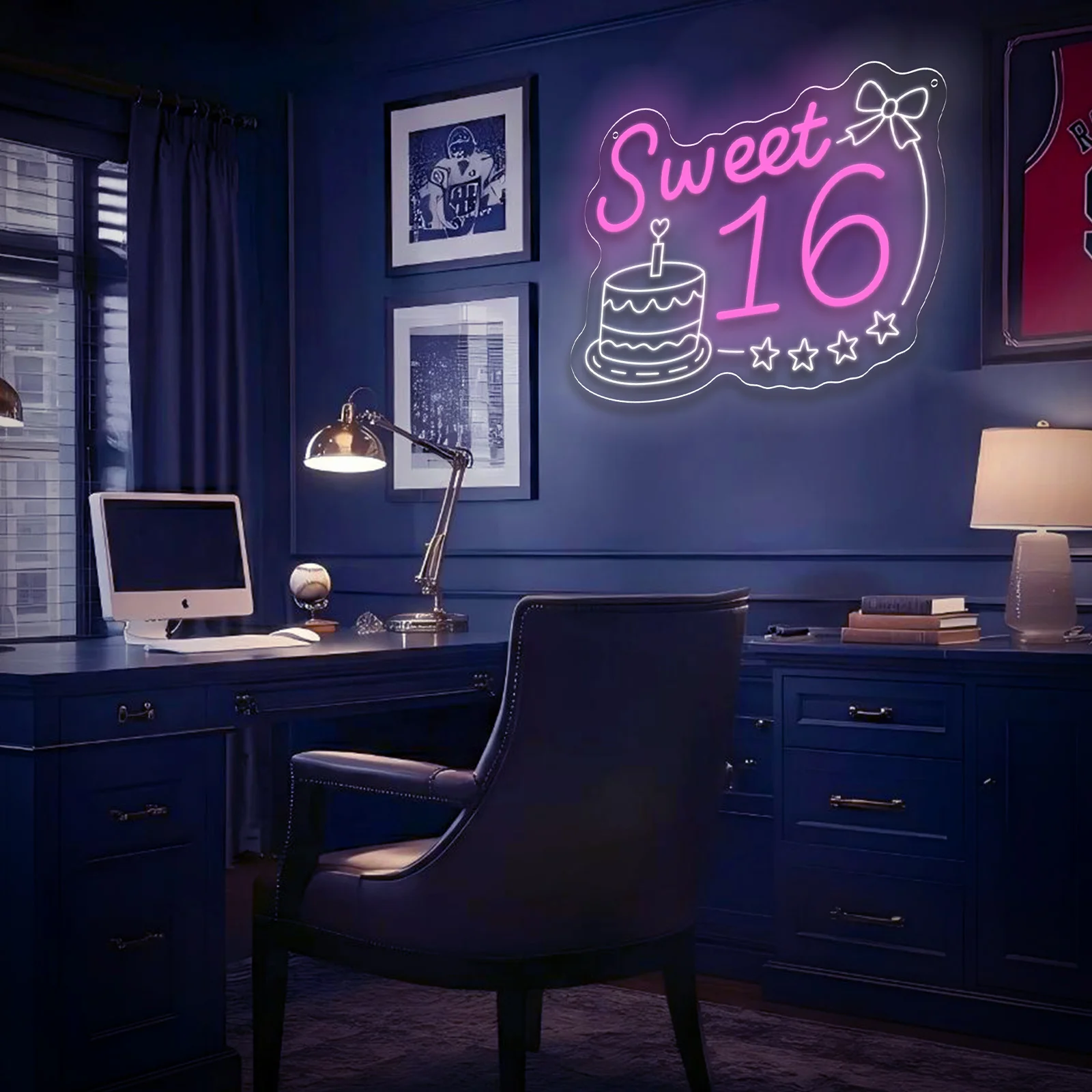 LED ضوء النيون تسجيل الحلو 16 كعكة عيد ميلاد النيون تسجيل جدار ديكور للفتيات غرفة نوم Kawaii نادي الحفلات هدية للمراهقين USB الطاقة #5