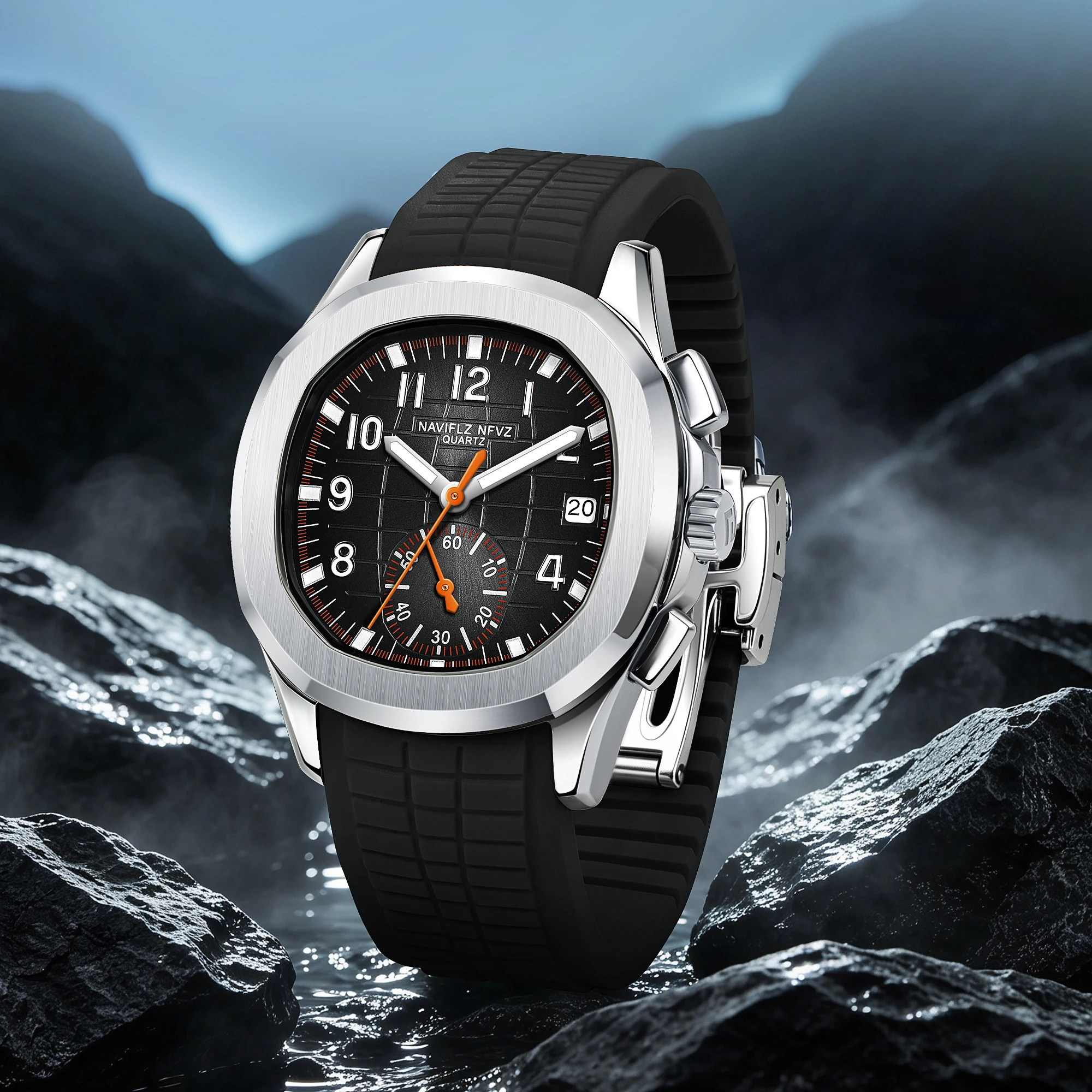 NAVIFLZ NFVZ New Hot Selling Men's Watch Multi-Functional Top Brand Luxury Chronograpgh Quartz Wristwatch Rubber Clocks Relogio