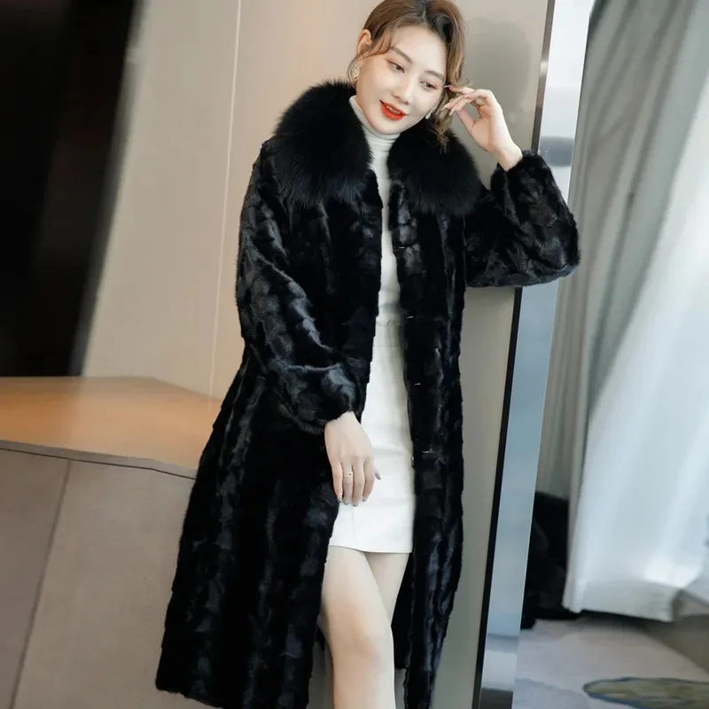 Vintage Solid Women Faux Fur Long Coat Fashion Full Sleeve Cardigan Warm Fluffy Plush Overcoat 2025 Winter Lady Street Outerwear