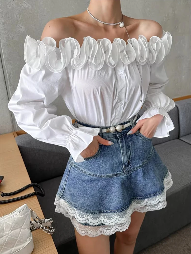 

Liaoning A-Line Skirt with Lace Trim Women's Summer New Sle High Waist ort Jeans Skirt Korean Version Loose Fit