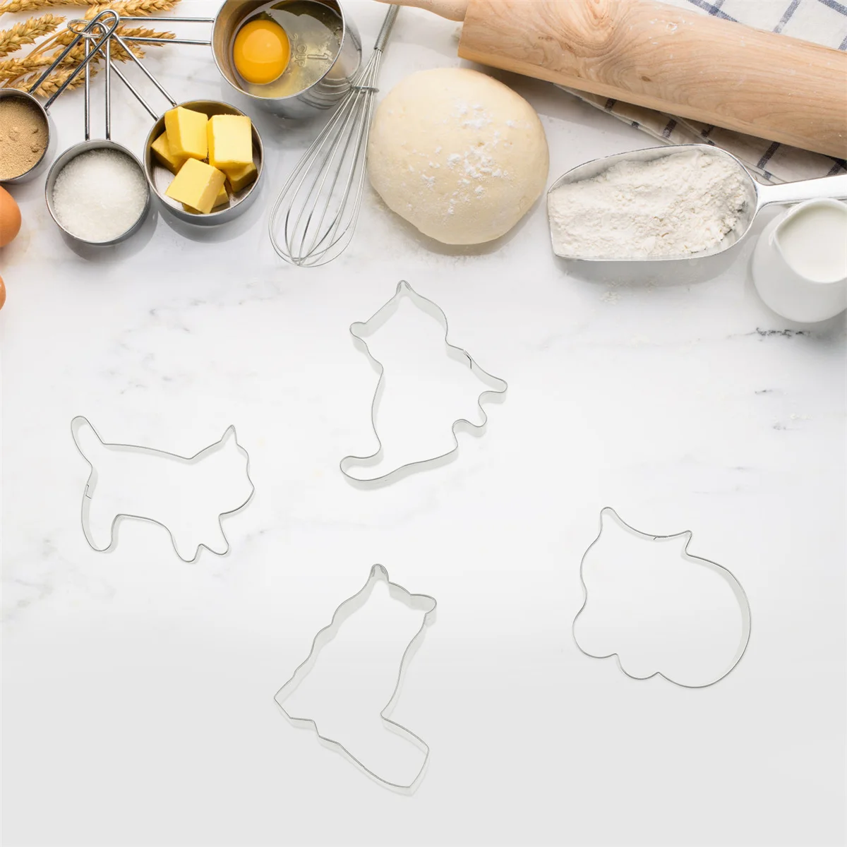 

4pcs Cookie Molds Baking Fondant Stamps Biscuit Cake Embossing Mold Cute Cat Shape Non Stick Easy Release s Friendly