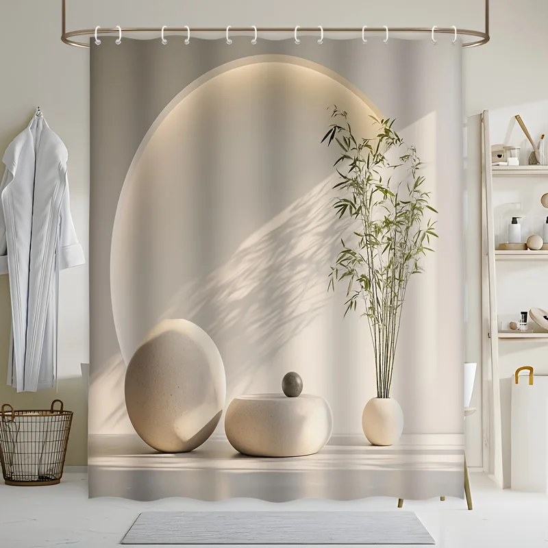 

Modern Abstract Minimalist Beige Shower Curtain Geometric Spa Decor Bathroom Waterproof Liner Luxury Curtain Shower Stall Privac
