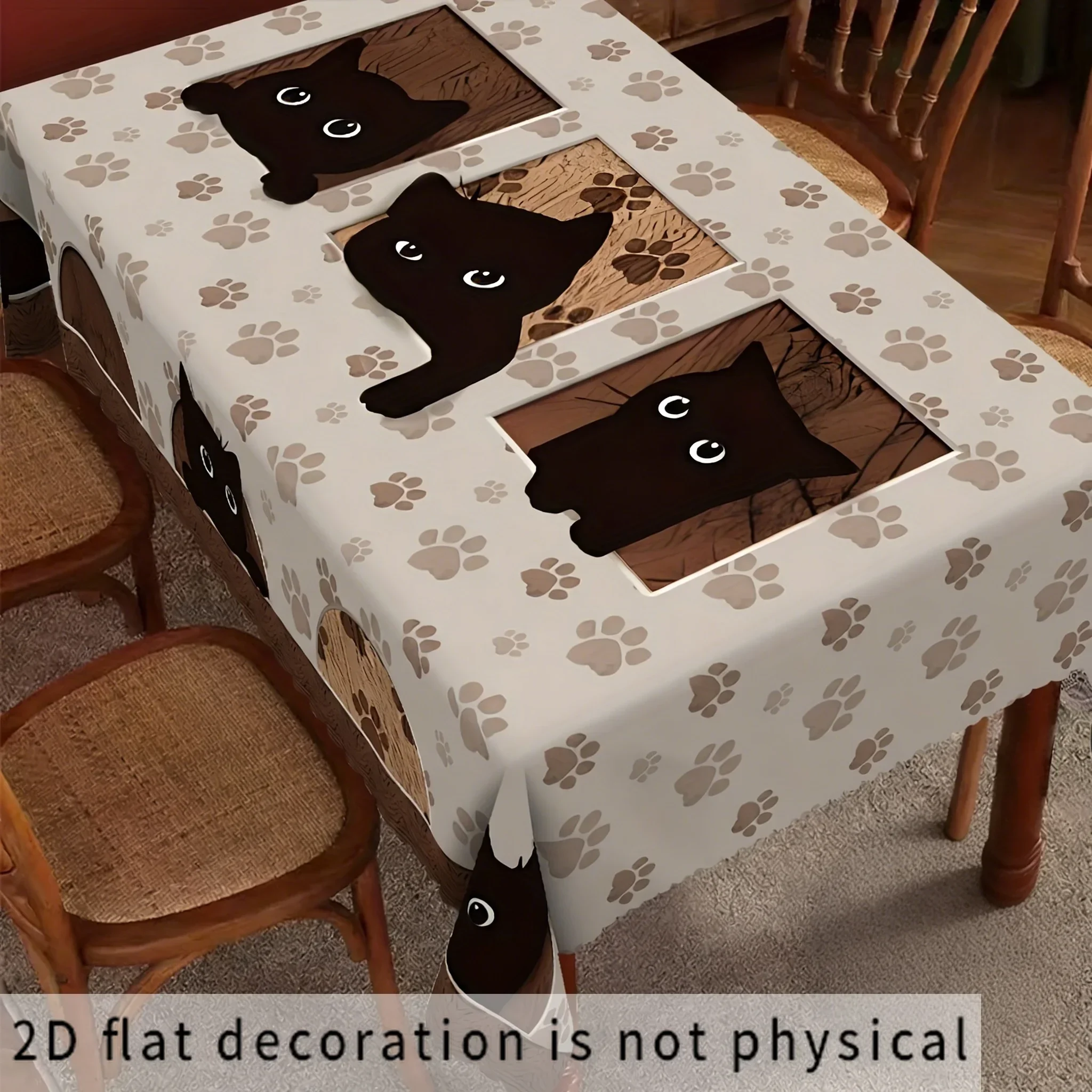 Black cartoon cat tablecloth, circular tablecloth, suitable for indoor and outdoor party, lunch and dinner usexzj