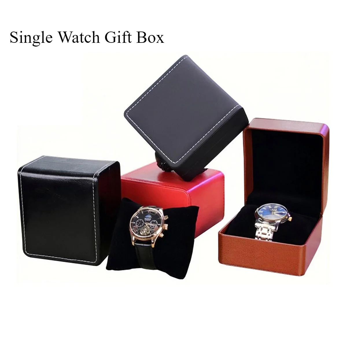 Single Watch Gift Box with Pillow PU Leather Wristwatch Display Case Organizer for Woman Man Best Gift Jewelry Boxes Storage