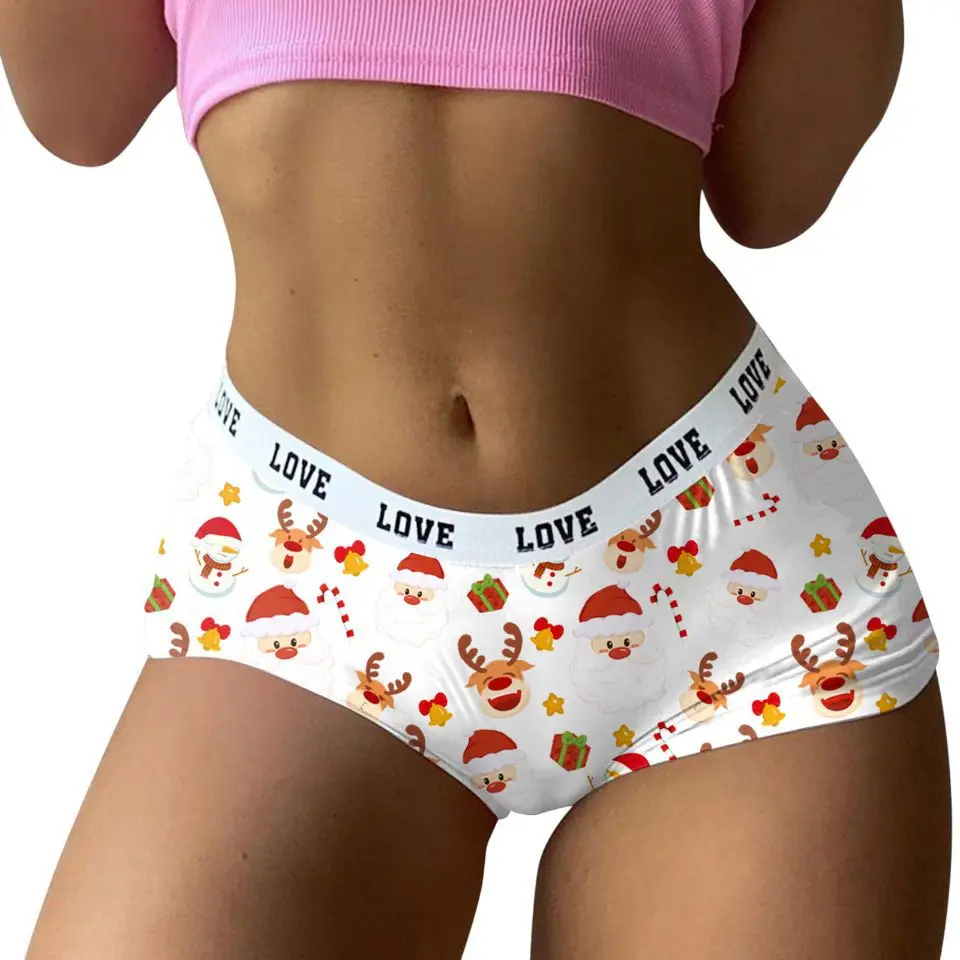 Christmas Print Panties Womens Plus Size Sexy Pants Fashionable Casual Christmas Gifts Ladies Boxer Underwear Breathable Shiny