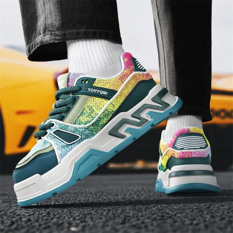 

2025 модные мужские кроссовки, осенняя тканая обувь на толстой подошве, дышащая уличная износостойкая повседневная спортивная обувь для скейтборда