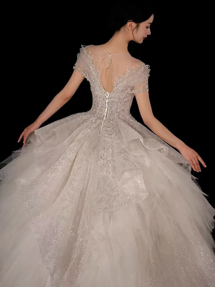 ชุดเจ้าหญิง ชุดแต่งงานที่กําหนดเอง เจ้าสาวสไตล์ใหม่ ชุดหลัก ชุดรถไฟเนื้อระดับไฮเอนด์