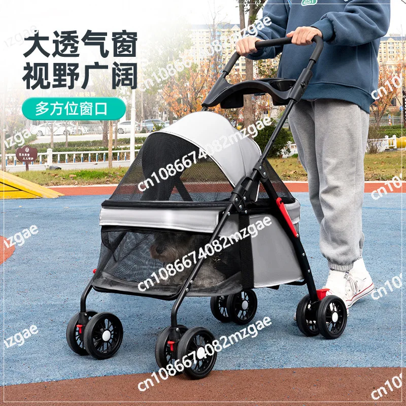 Pet cat dog stroller, dog cat teddy baby stroller, lightweight and foldable small pet dog cart for outdoor use