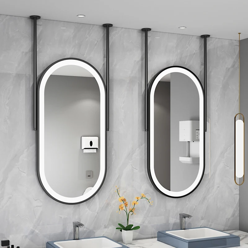 Elliptical Suspended Ceiling Mirror Hotel Bathroom Smart Mirrors Homestay Bathroom Mirror Decorative Vanity with Lighting 화장대 거울