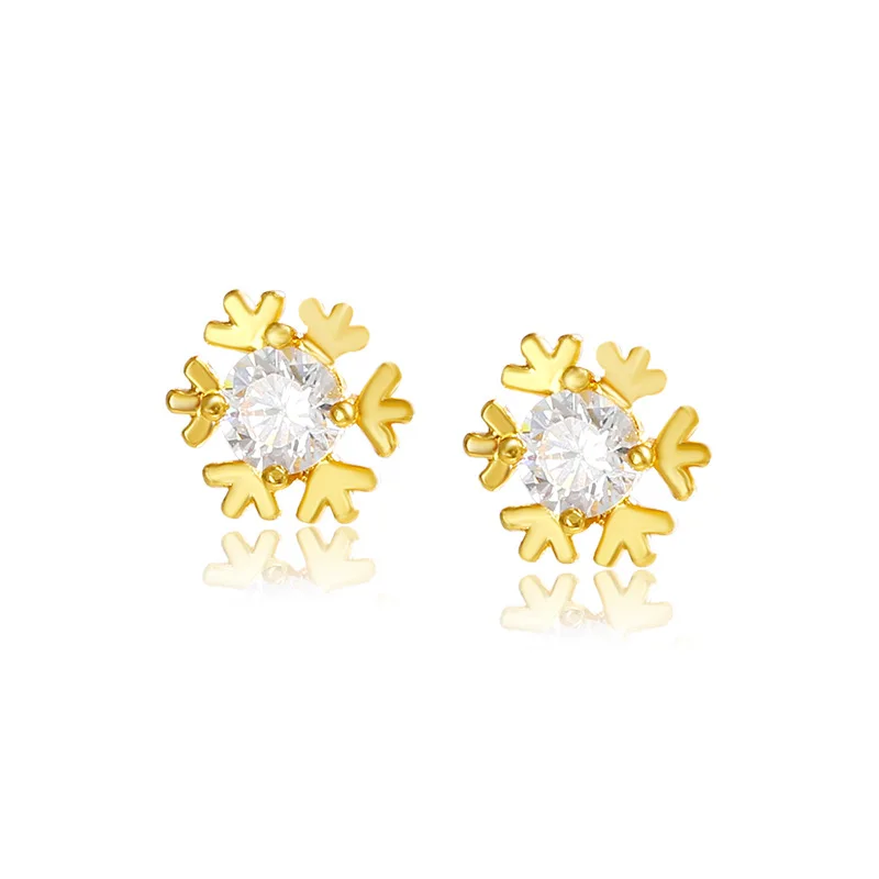 

24K Gold Plated Snowflake Charm Earring Gold Filled Jewelry Zircon Pave CZ Ear Studs For Women Exquisite Decorations Gift 2024