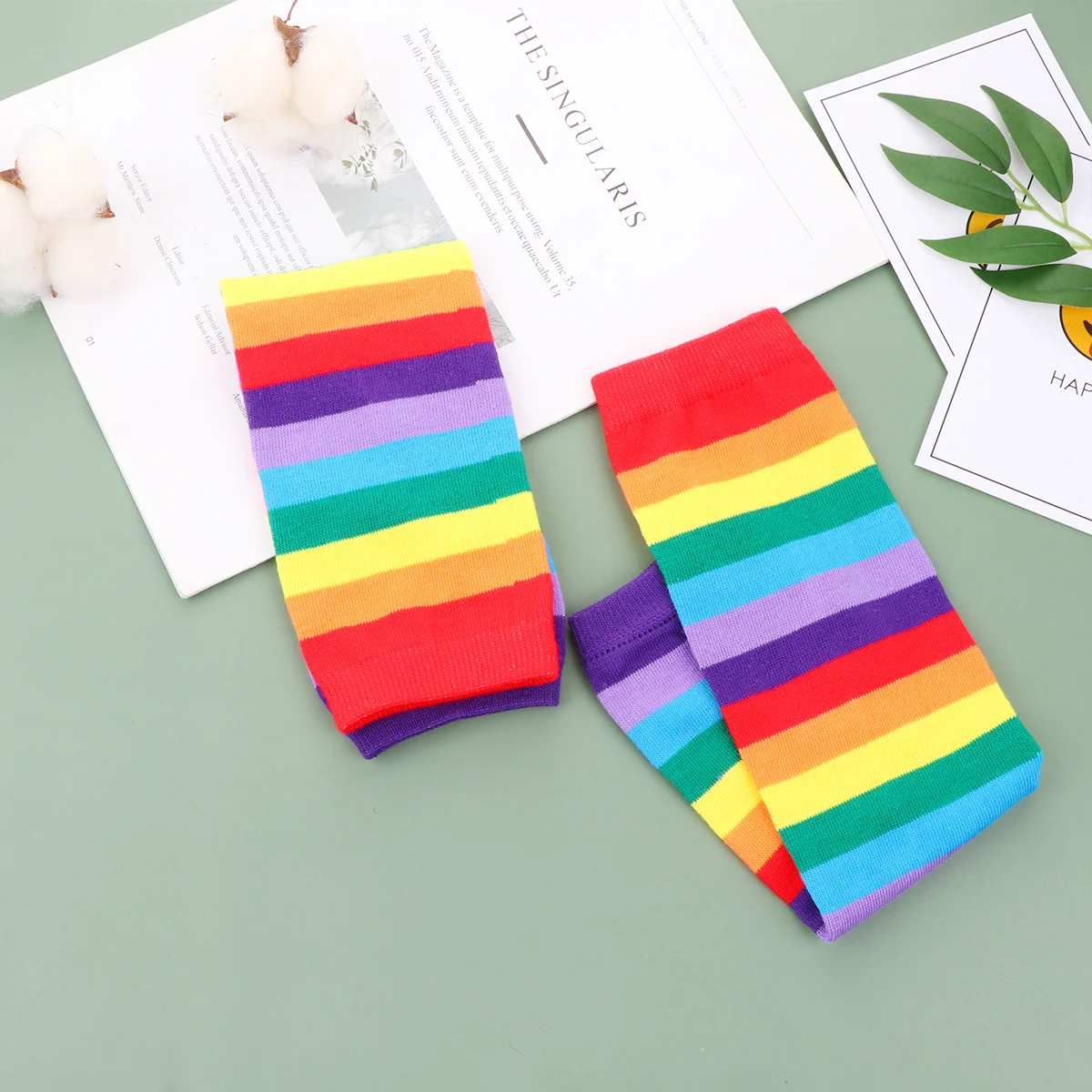 

2 пары радужных полосатых гольфов с рукавами до середины икры, эластичные дышащие эластичные чулки-трубы, чехлы для ног для косплея