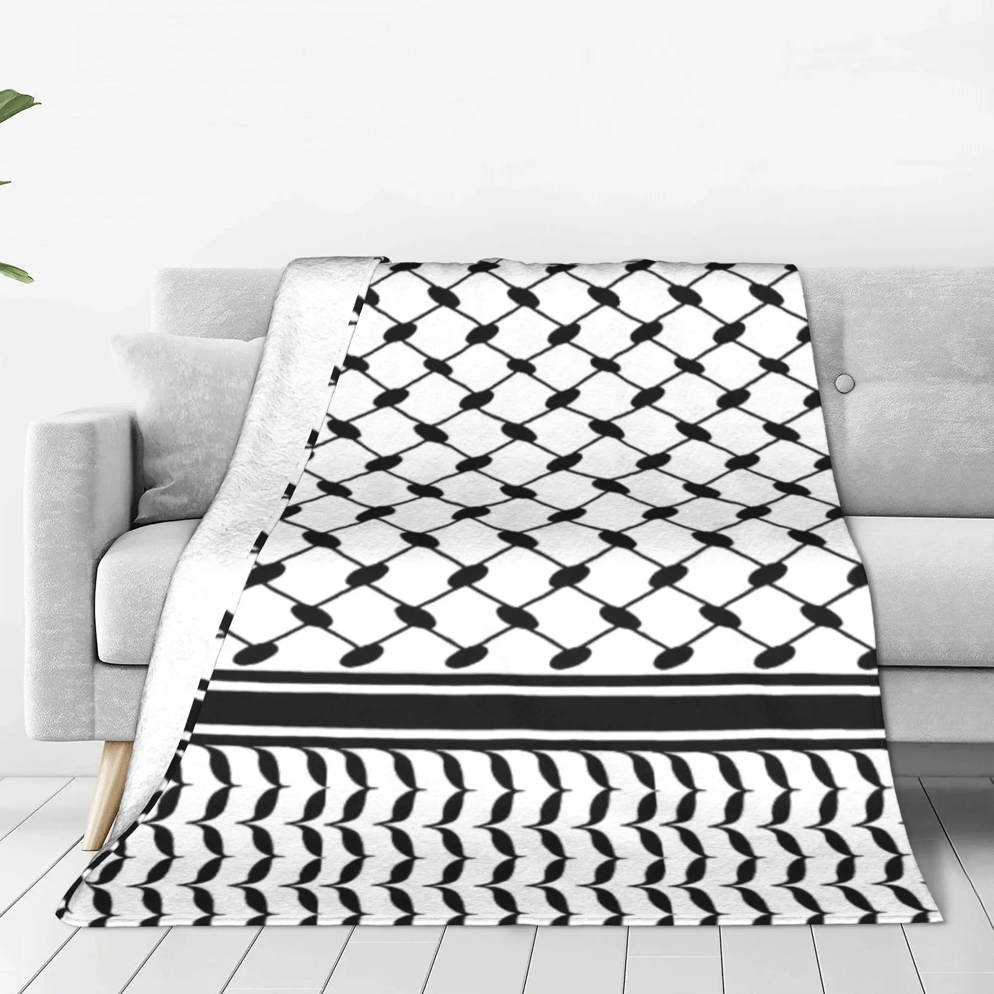 Palestine Keffiyeh Scarf Pattern Knitted Blanket Fleece Throw Blanket Home Couch Decoration Lightweight Bedspread Portable Quilt