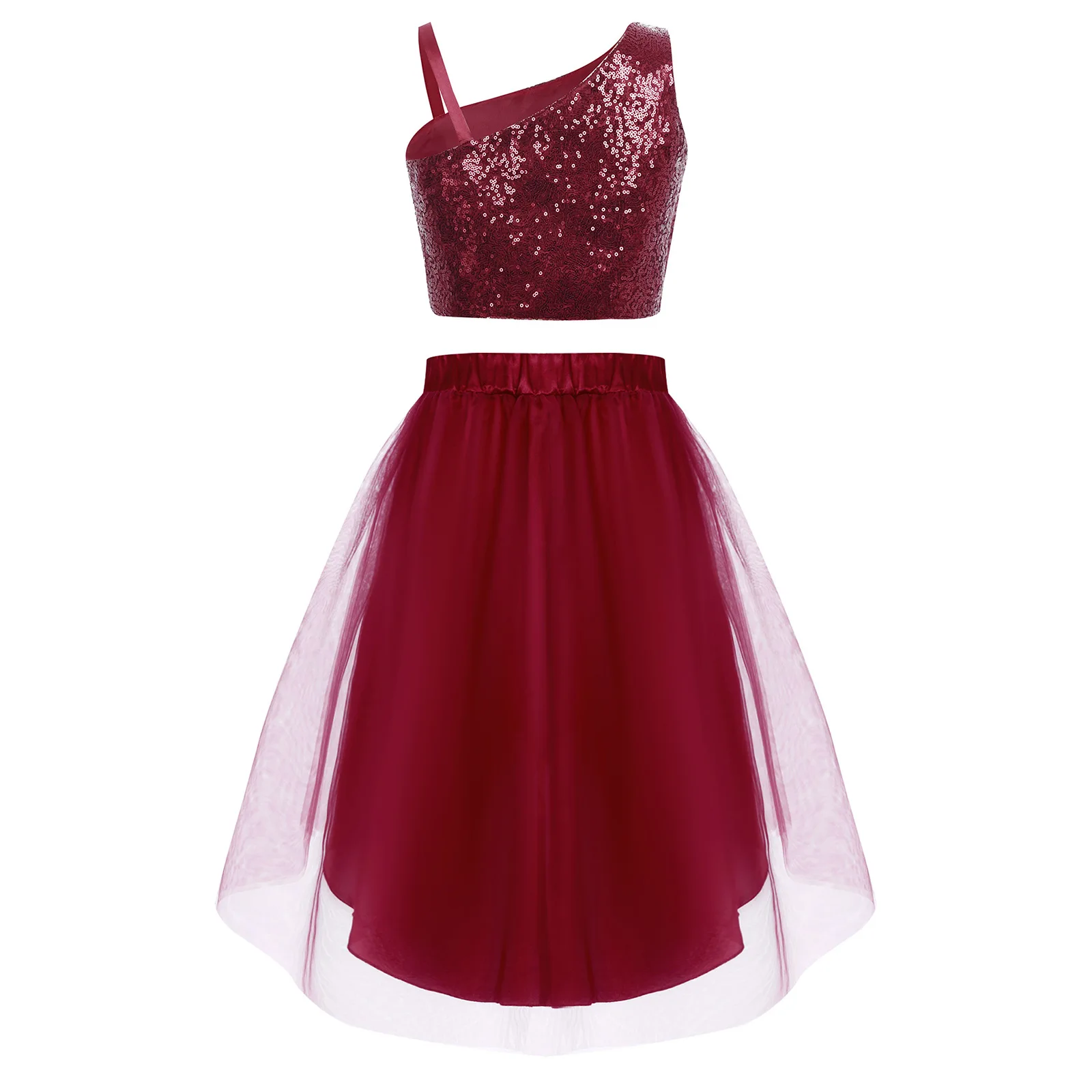 Vestito da balletto per ragazze Top con paillettes scintillanti + Gonna in tulle Tutu per bambini Abiti da pattinaggio di figura Set di costumi per spettacoli