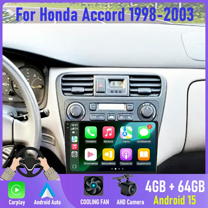 

9'' 6+128GB Android 15 Car Radio For Honda Accord 1998-2003 GPS Navi BT Carplay Auto WiFi Touch Screen Stereo with Backup Camera