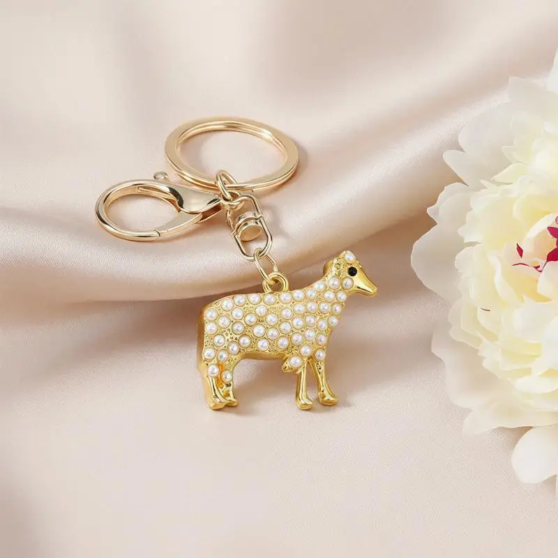 1Pcs Shiny Rhinestone Plated Goat Zodiac Keychain Chinese New Year Lucky Charm for Backpack Pendant Decor