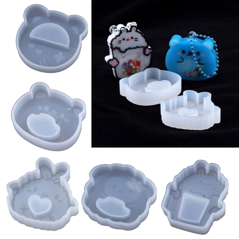 Cartoon Bear Quicksand Resin Mould Mini Animal Silicone Shaker Mould Keychain Pendant Casting Mold for Jewelry DIY-Decor