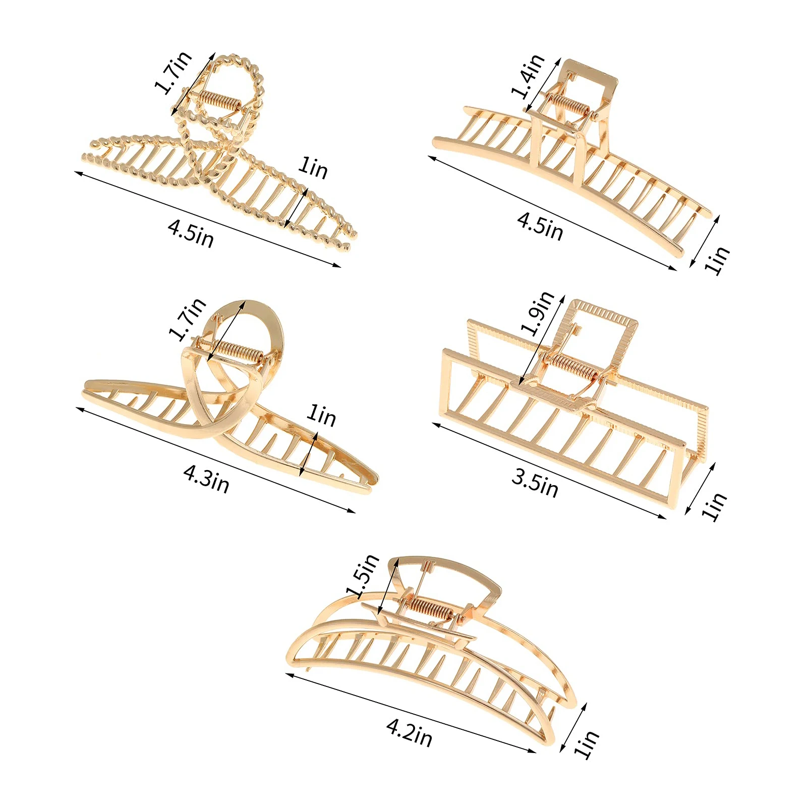 5 Pack large metal hair claw clips 4 inch big nonslip gold hair clamps hair accessories