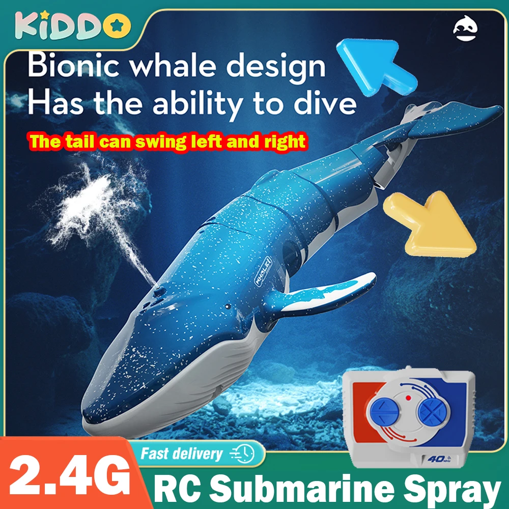 RC Submarine Underwater Diving Whale Spray Speed Remote Control Boat Mini Simulation Model Toys for Boys Children's Day Gifts