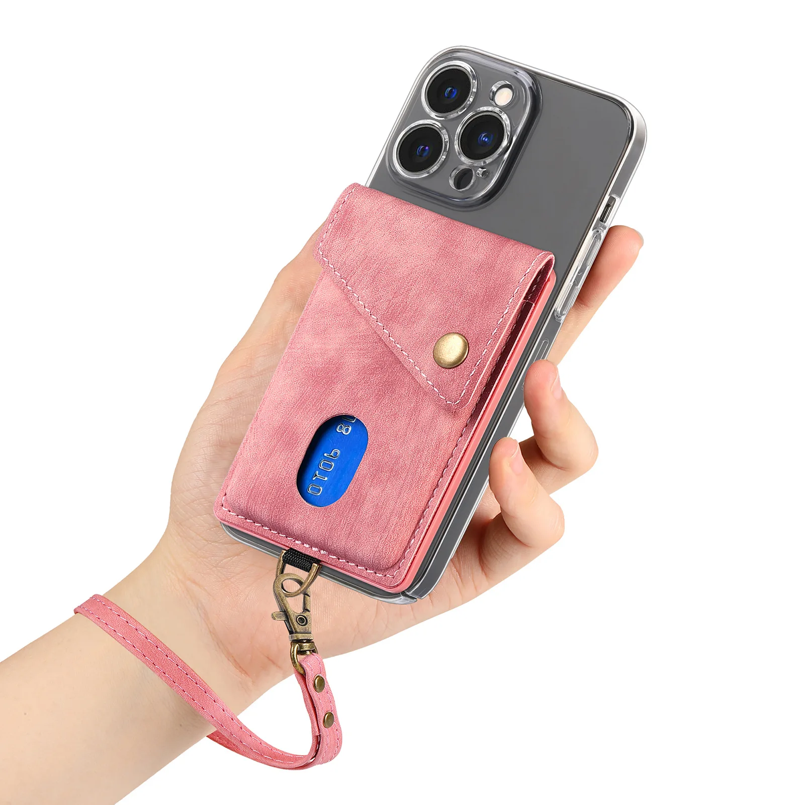 

Кошелек-картхолдер с ремешком для iPhone 17 16 15 14 13 Pro Max, кожаный держатель-подставка на клейкой основе для Galaxy S26 S25 Ultra FE