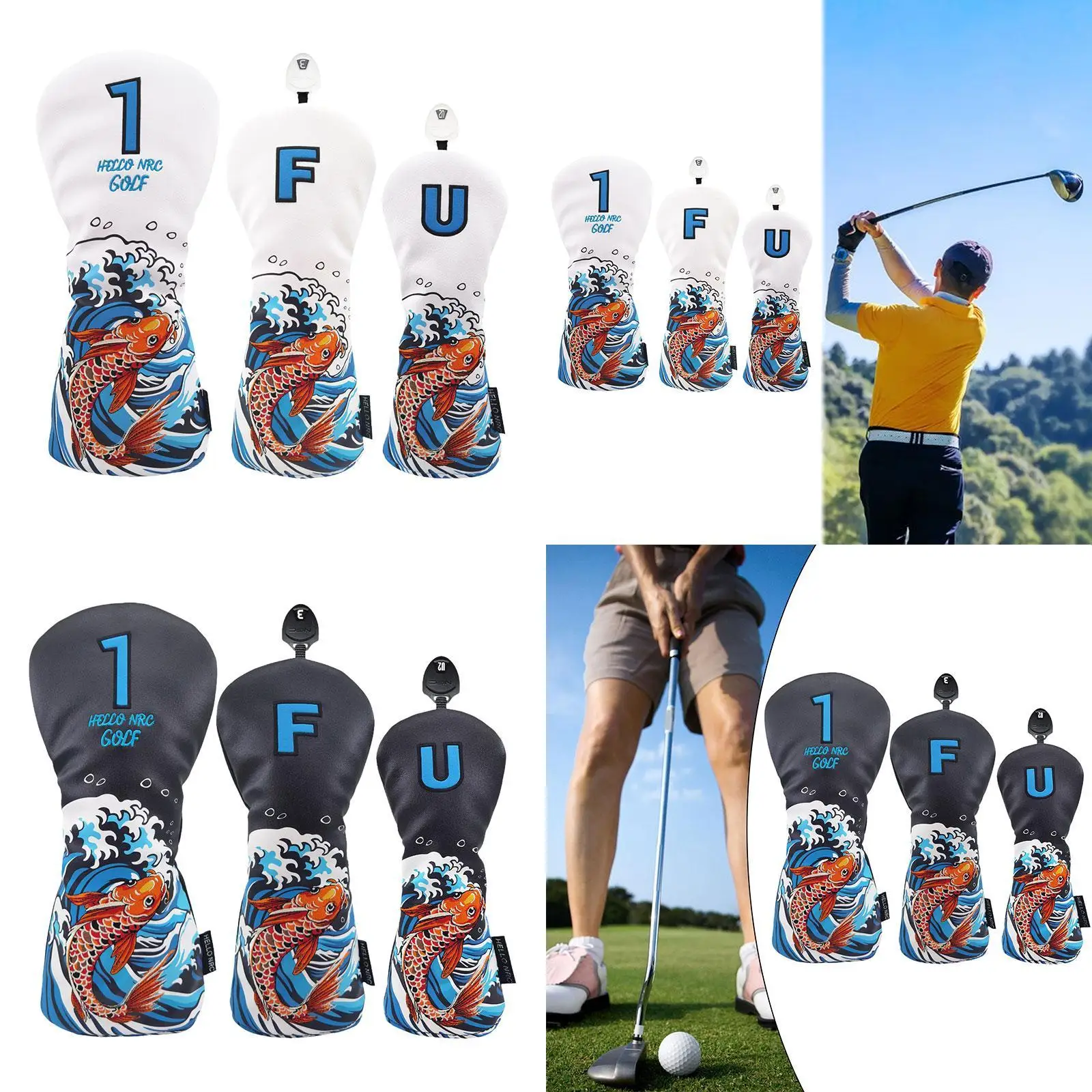 

3x Golf Club Head Covers Golf Head Covers， Driver Fairway Wood Hybrid Scratch Resistant Transportation Golf Wood Covers