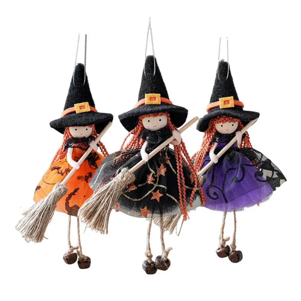 Halloween Witch Decoration Halloween Witch Doll Decor with Broom Small Witch Figurine with Gauze Skirt Kitchen Hanging for Room