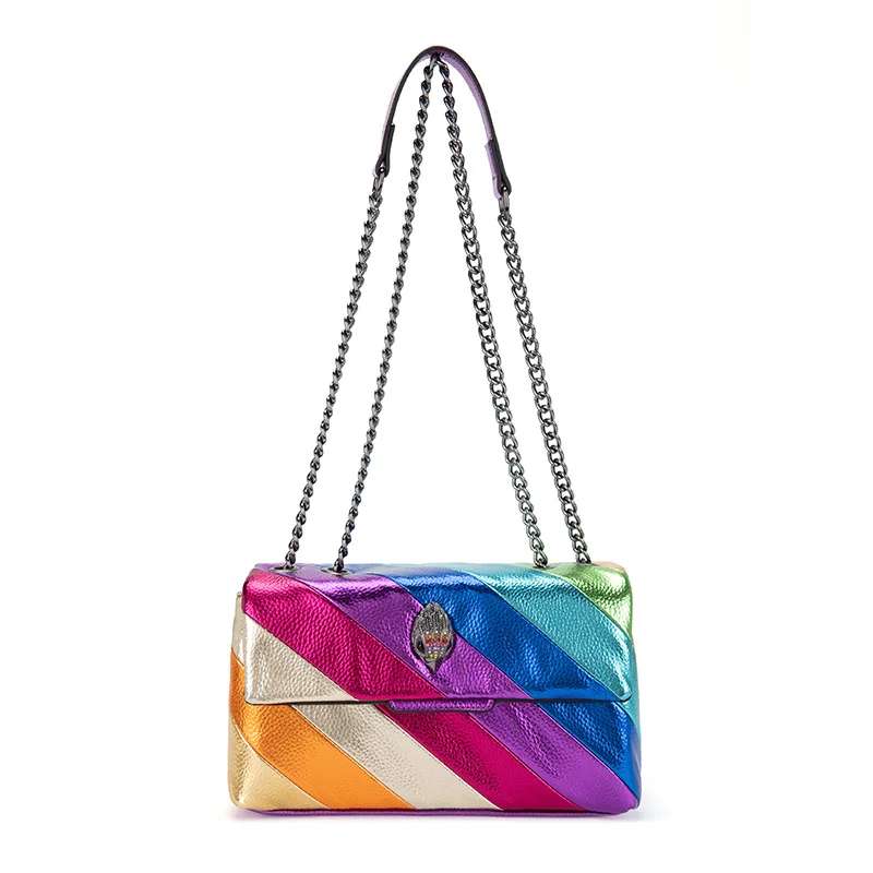 KURT GEIGER LONDON 2024 Fashion Women's Bags Retro Rainbow Patchwork Casual Chain Shoulder Crossbody Bag Designer Messenger Bag