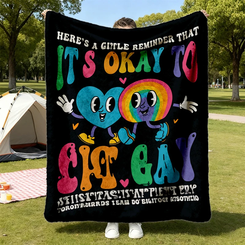 Retro It's Okay To Say Gay Warm Blanket, LGBTQ Pride Soft Blanket, Pride Month Gift, Protect Queers Rights Comfy