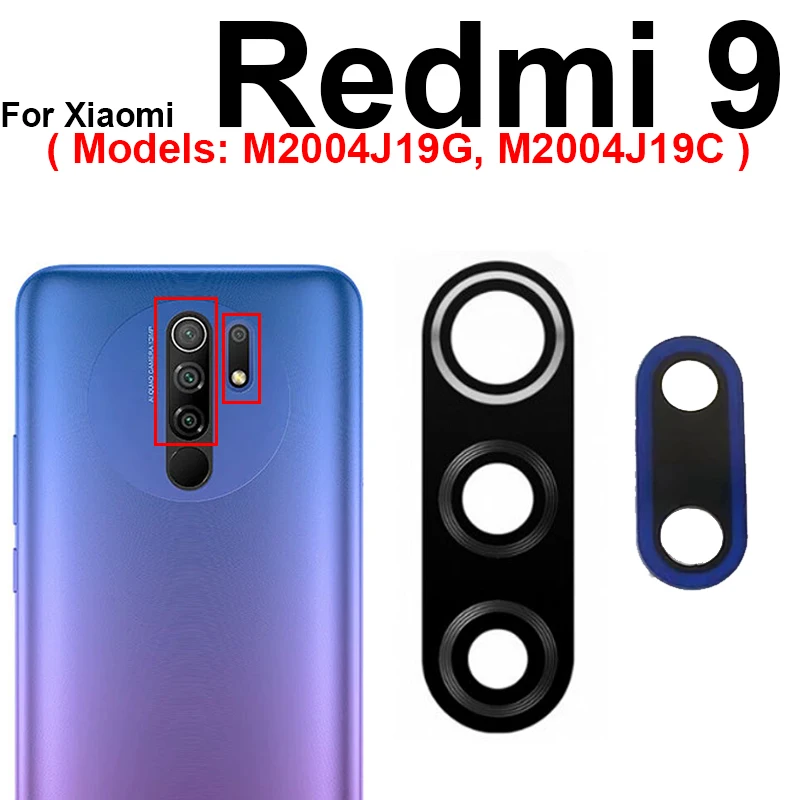 Big and Small Lens Back Rear Camera Glass Lens With Sticker For Xiaomi Redmi 9 M2004J19G M2004J19C Back Camera Glass Lens Parts