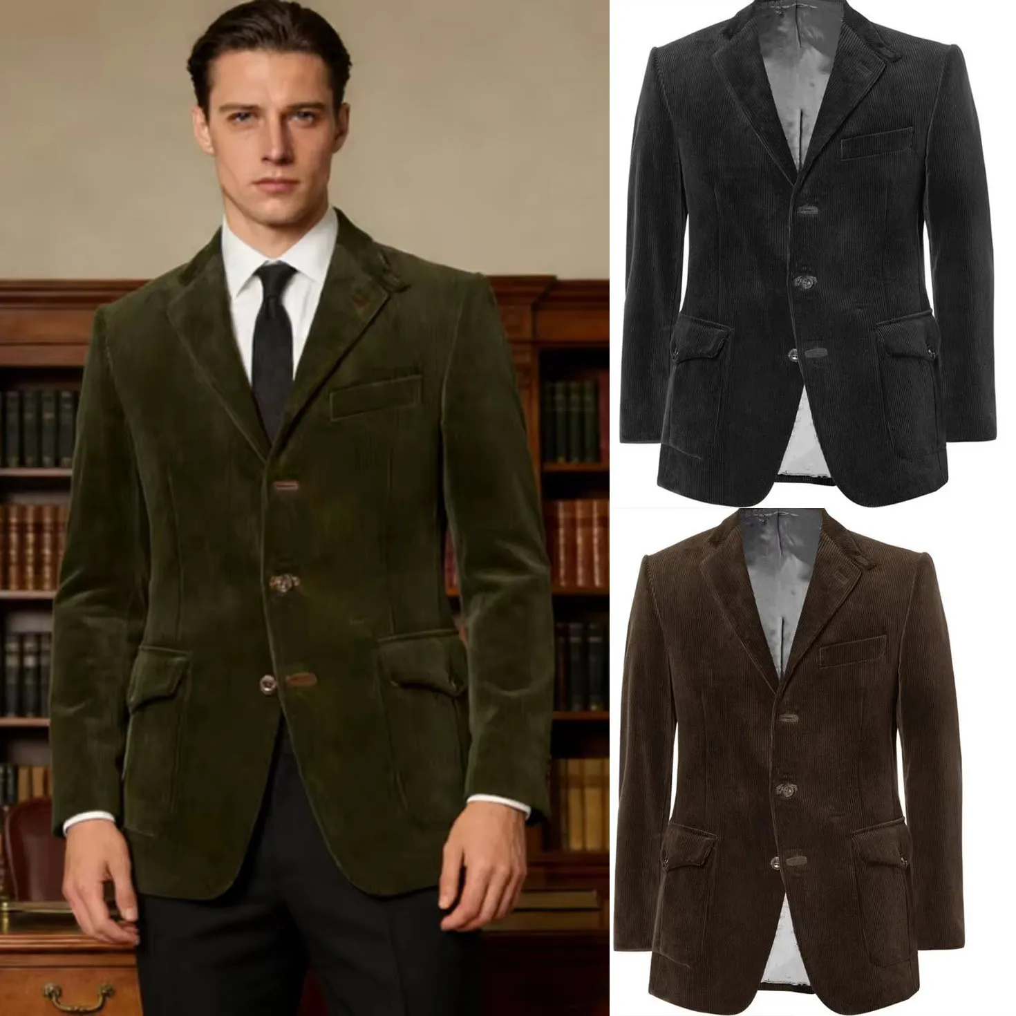 

Men's Corduroy Blazer Single-Breasted Slim Fit Casual Jacket with Flap Pocket Comfortable Elegant Business Attire Tuxedos