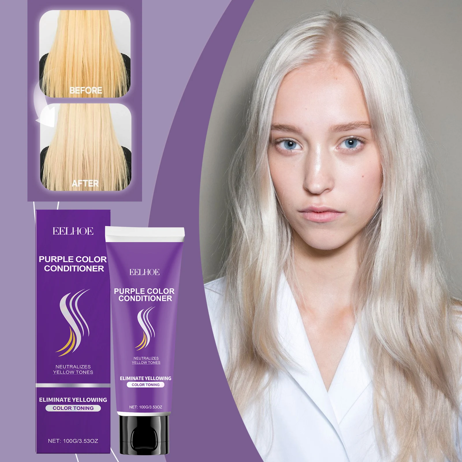 

Nourishing Purple Hair Conditioner - Adjust Hair Color, Keep Cool Tone, Soften Hair, Add Shine, Easy To Use, 100g