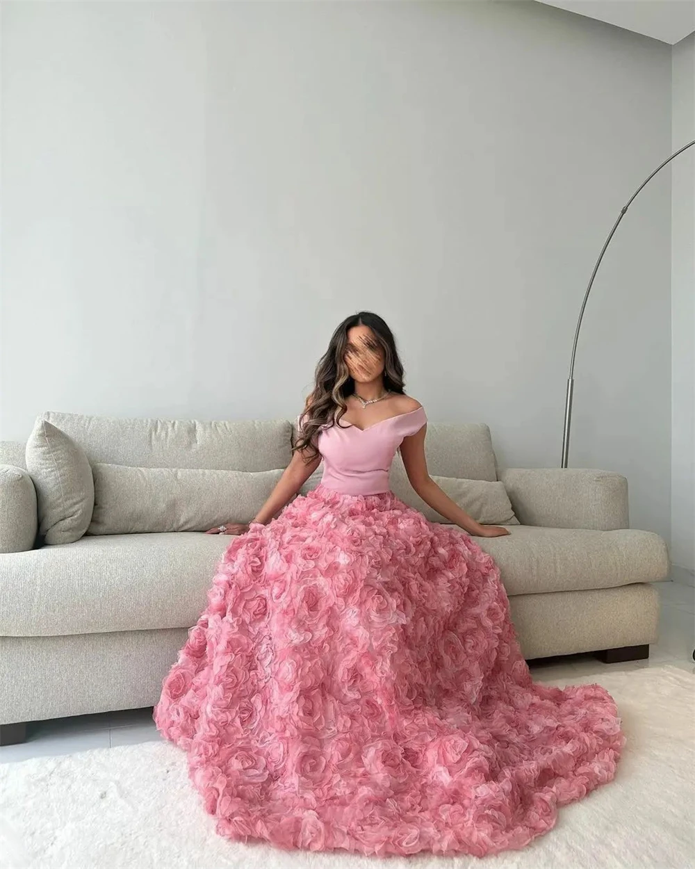 Jirocum الوردي قبالة الكتف فساتين حفلات النساء ألف خط الأزهار حفلة ثوب مسائي طول الأرض كم طويل مناسبة رسمية فستان 2025 #3