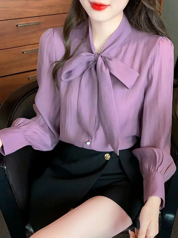 Spring Autumn New Solid Color V-neck Long Sleeve Fashion Shirt Women High Street Casual Button Cardigan Lacing Bow All-match Top