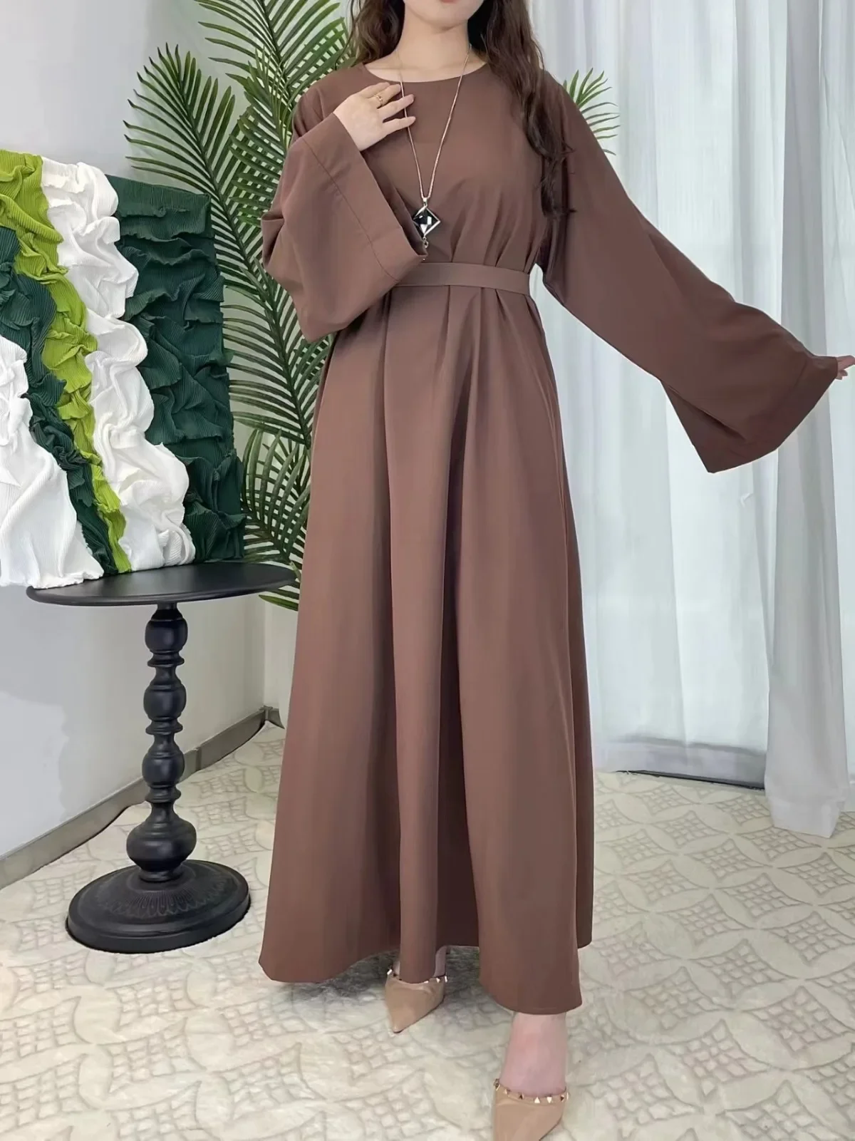 Muslim Abayas Women Kaftans Prayer Dress With Belt Full Sleeve Islamic Clothing Dubai Robe Ramadan Dresses Women Jilbabs