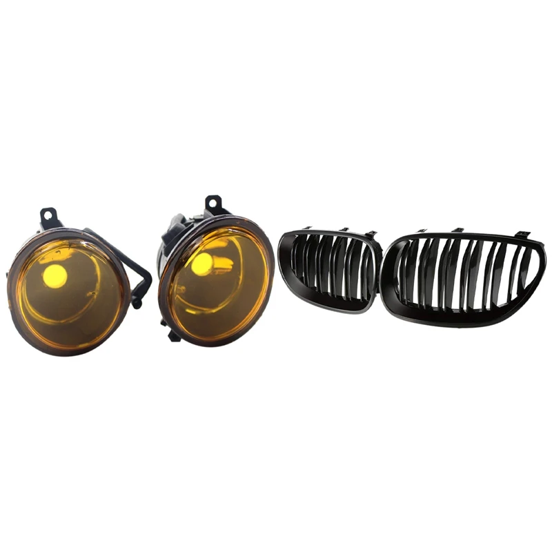 

For-Bmw E39 Yellow Lens Pair Bumper Fog Light Lamp Replacement & Front Bumper Hood Kidney Grill For BMW 5 Series E60 E61