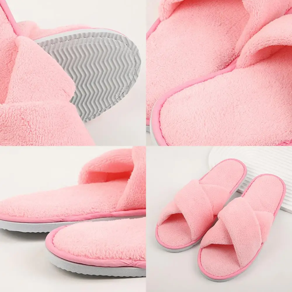 New Cross band Fur Slippers Open Toe Home Slippers Women Autumn Winter Warm Plush Slides Couple Bedroom Soft Sole Slippers