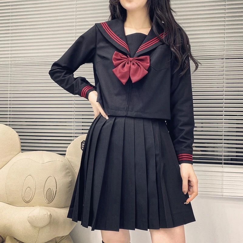 Terno de uniforme escolar japonês para meninas, traje de marinheiro feminino, JK S-2XL, desenho animado básico, uniforme de marinheiro da marinha, conjuntos pretos