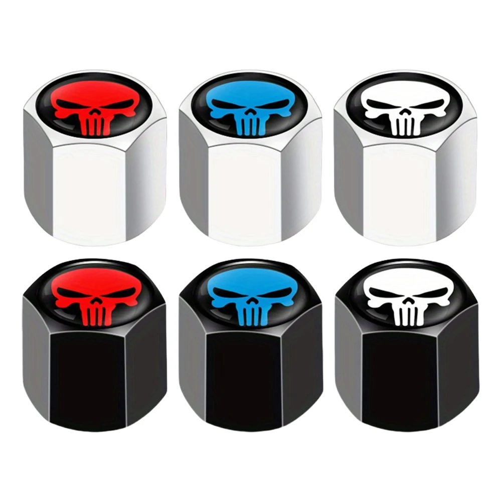 4Pcs/Set Skull Car Wheel Tire Valve Stem Caps Tire Air Valve Caps Tyre Valve Dust Covers for Bike Car Trucks Motorbike Bicycle