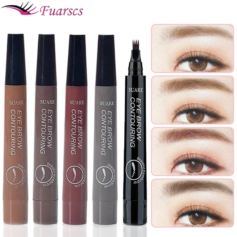 Lápiz de cejas impermeable de 4 puntos, 5 colores, lápiz de cejas marrón líquido de larga duración, lápiz de tatuaje, cosmético de ojos, maquillaje