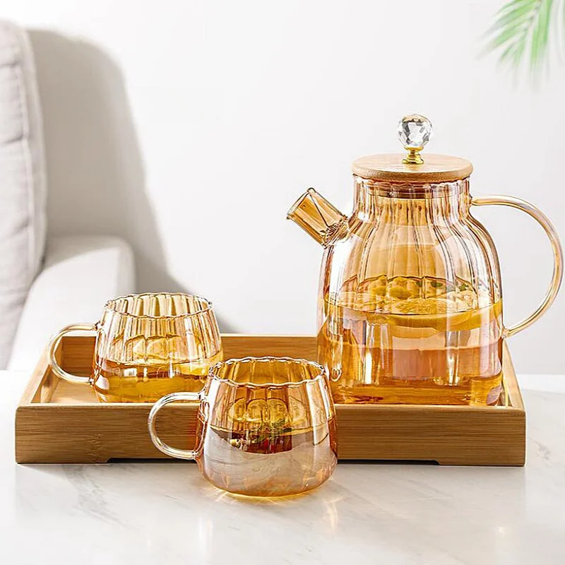 Amber Pumpkin Striped Teapot Can Be Heated for Flower Tea Juice Family Gatherings Afternoon Tea Office Lounge Hotel Reception