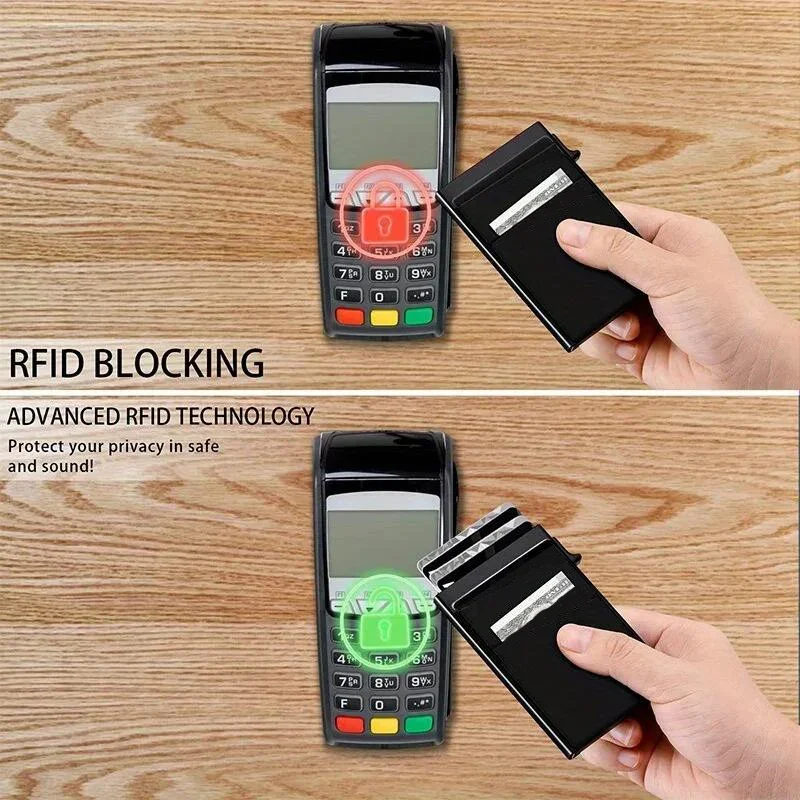 Rfid Smart Credit Card Holder Wallet Металлический тонкий мужской женский кошелек Pop Up Минималистичный кошелек Черный металлический чехол для банковских карт