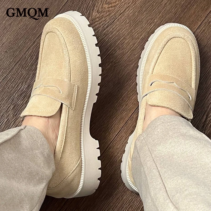 GMQM Brand Fashion Women Genuine Leather Pumps New Classic Platform Loafers Shoes Slip-On High Quality Walking Shoes Office Lady