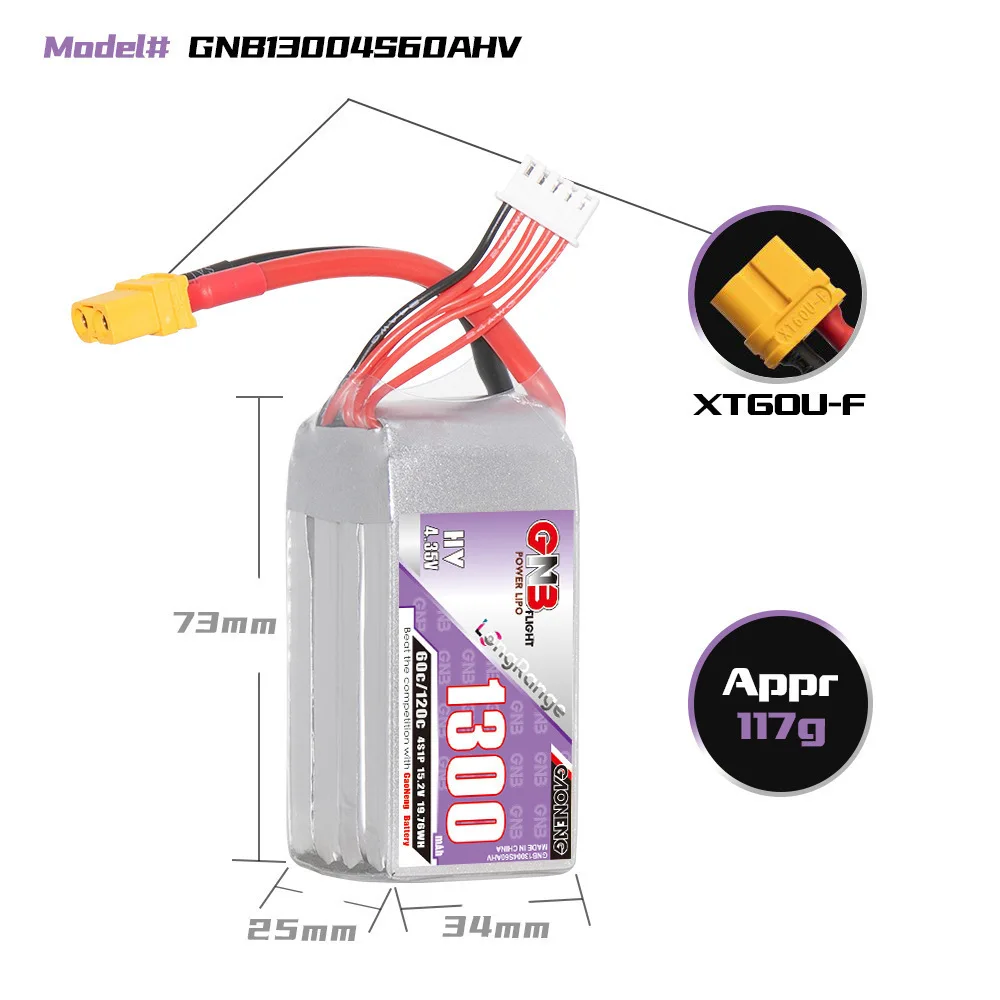 Akumulator Lipo Max 120C GNB 4S 15.2V 1300mAh do dronów wyścigowych FPV Quadcopter Helikopter Części do modeli samolotów Akumulator HV 15.2V